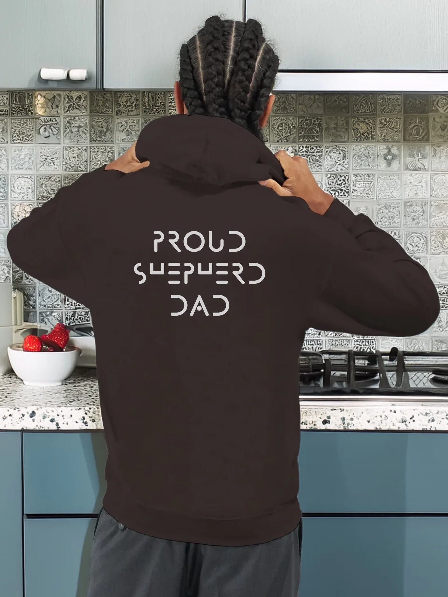Personalised hoodie with bold back text that can be customised for any dog parent. Great gift for pet mums and dads to show breed pride, humour, or heartfelt messages.