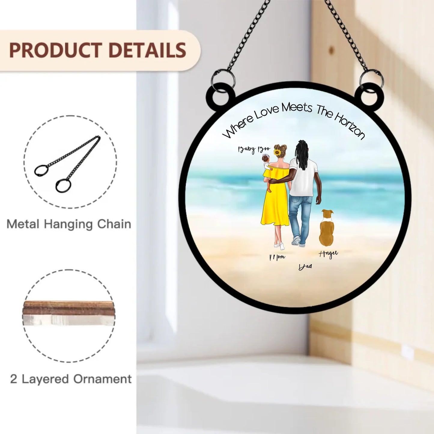 Size chart for Her & Him Edition dog family suncatcher 2