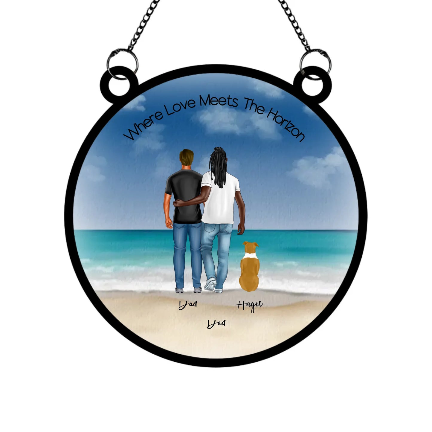 Close-up of Him & Him Edition personalised suncatcher
