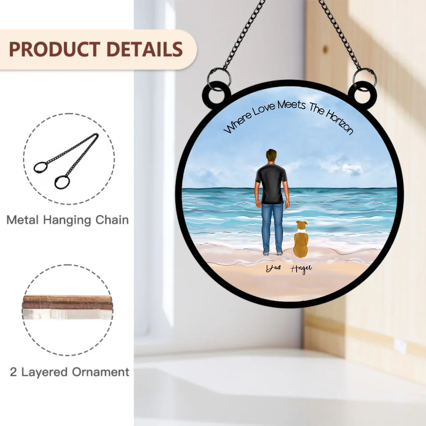 Size chart for Single Dad Edition dog family suncatcher