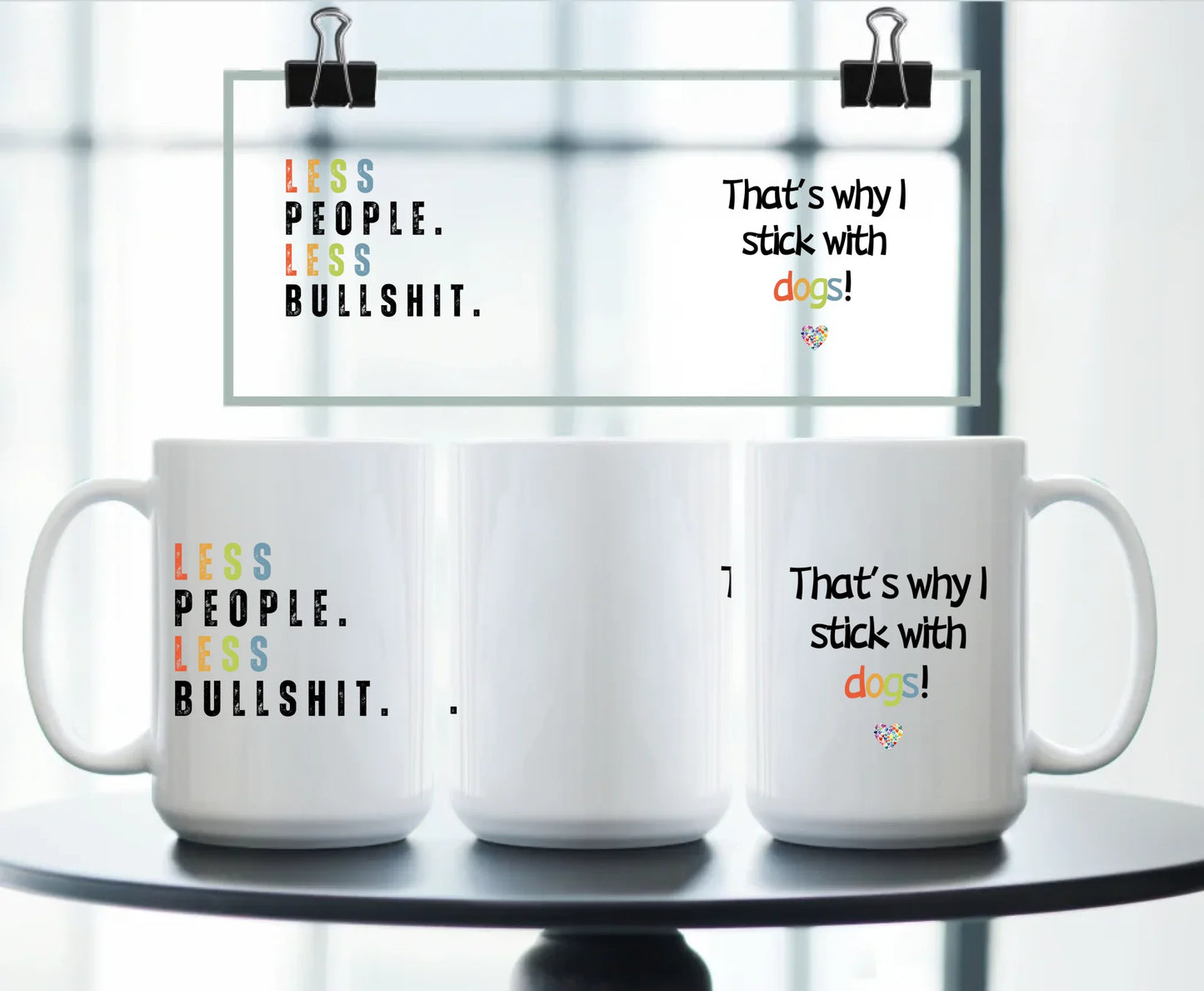 Front and back view of 11oz Dogs Vibes Only™ dog lover mug