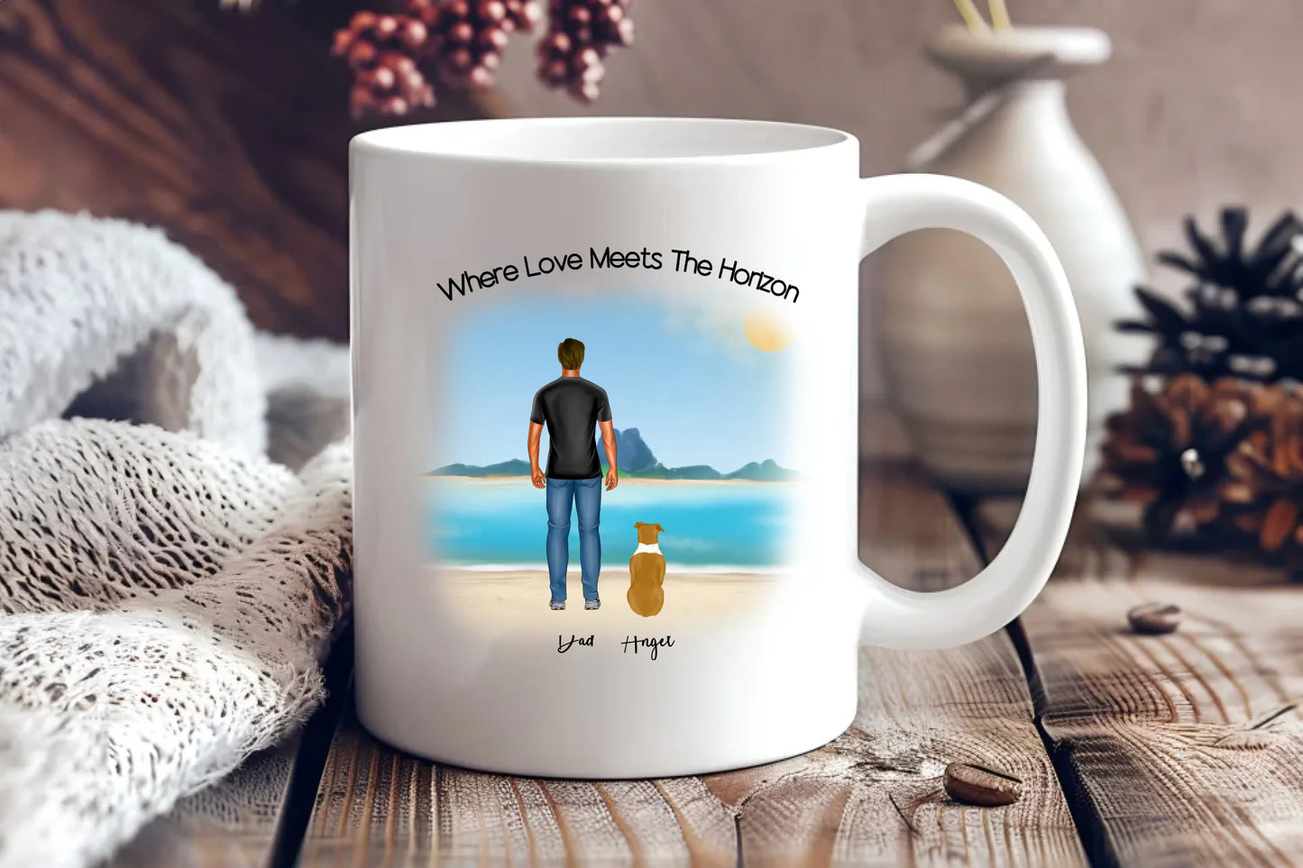 Front 11oz: Personalised Dog Dad Mug – Front View 11oz Beach Family Edition for Single Parents