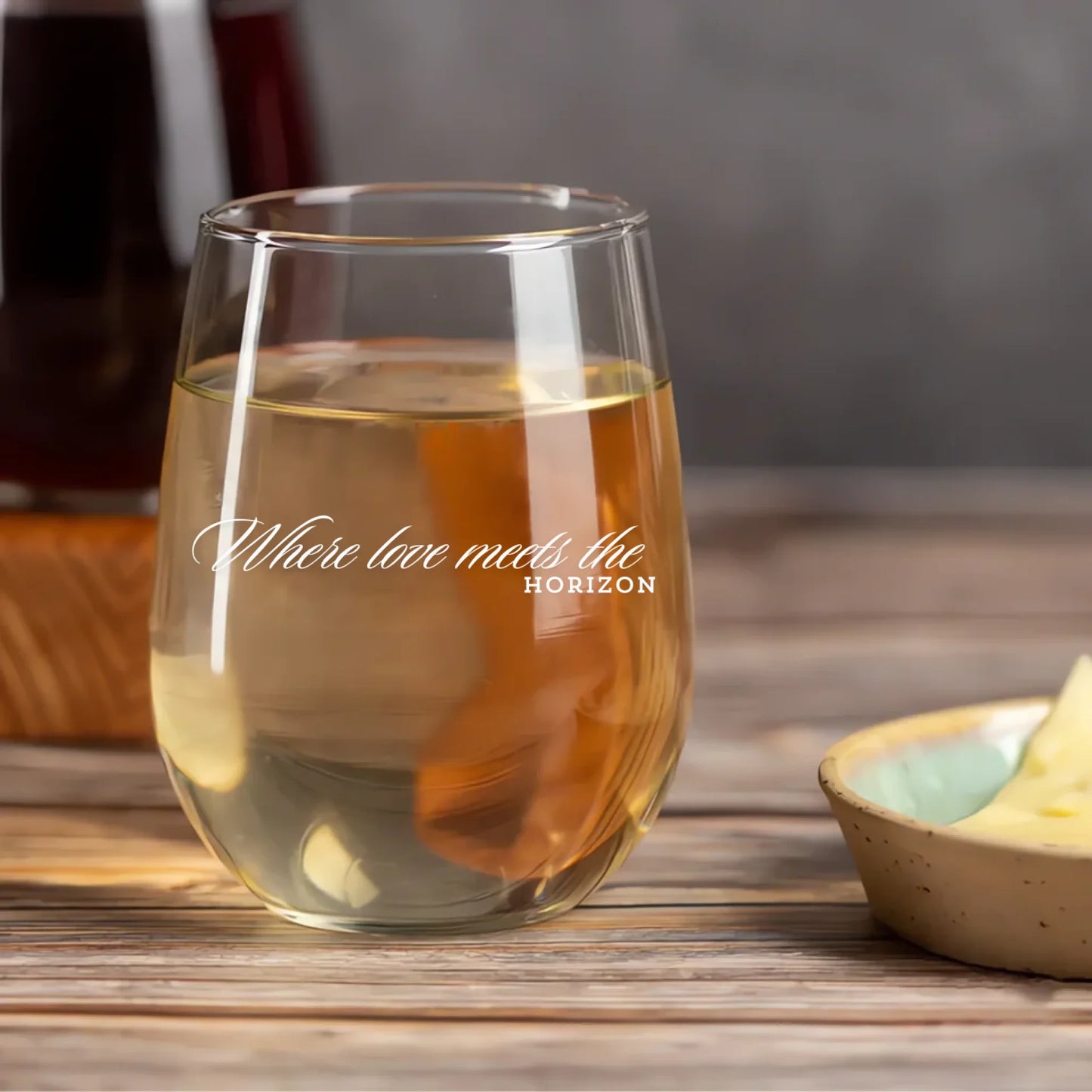 Back of personalised wine glass with pride-themed scene