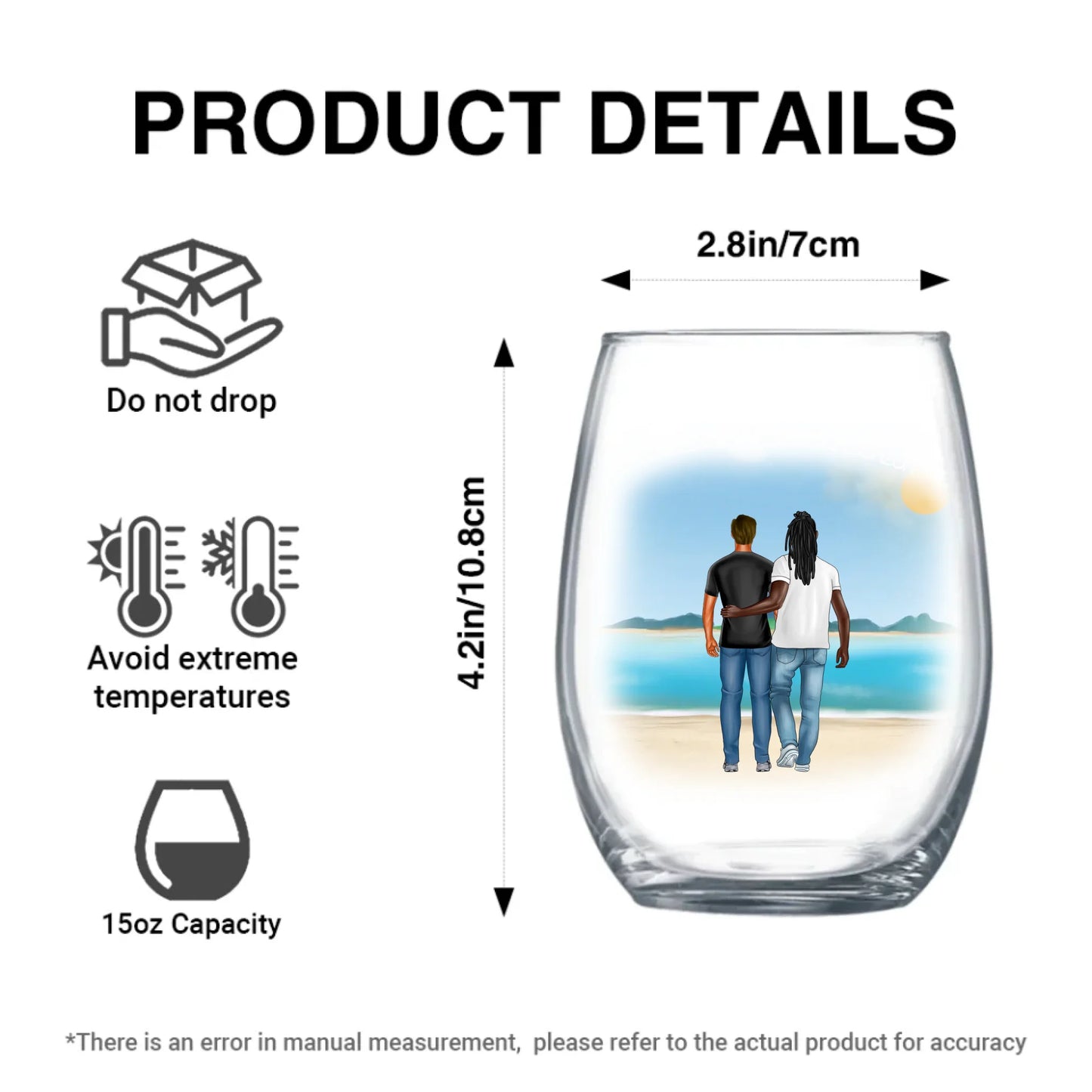 Size guide for Waves & Wonders™ LGBTQ+ family wine glass