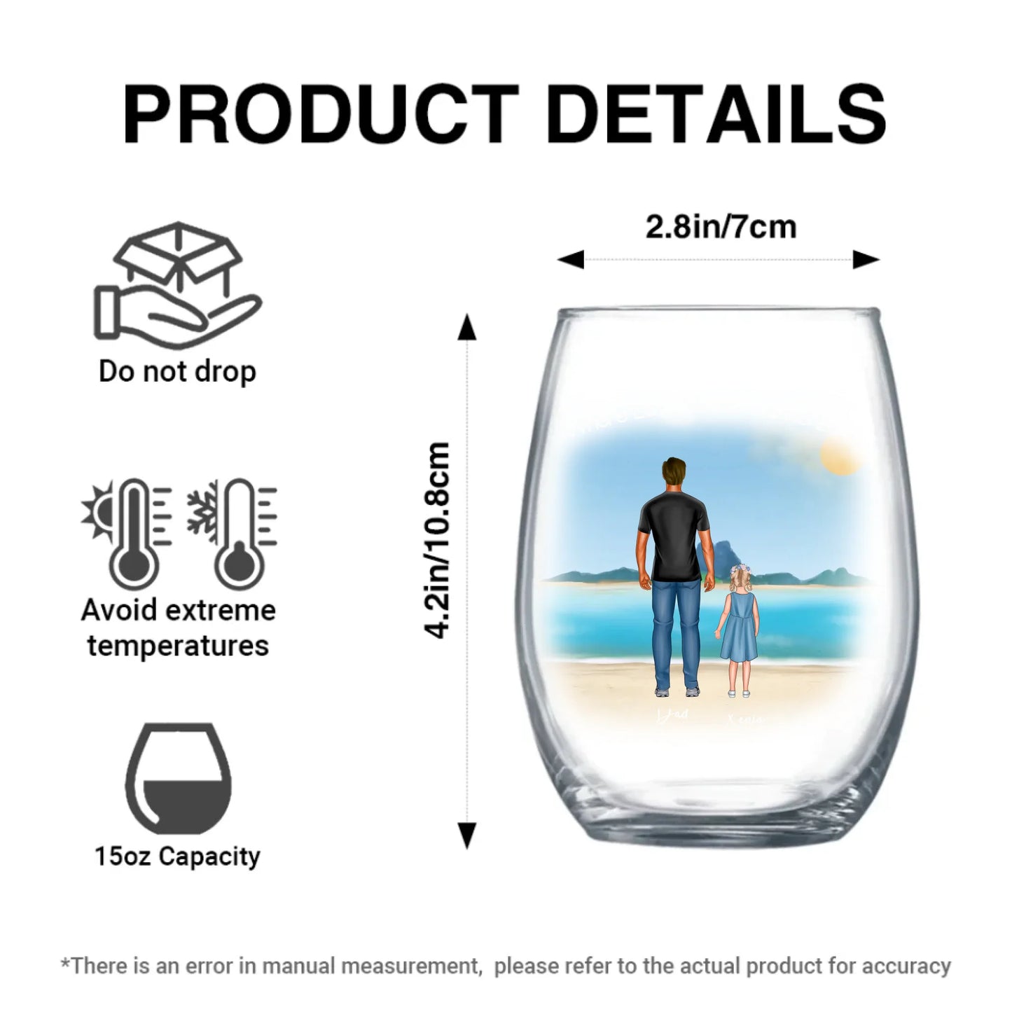 Size guide for personalised family wine glass for fathers
