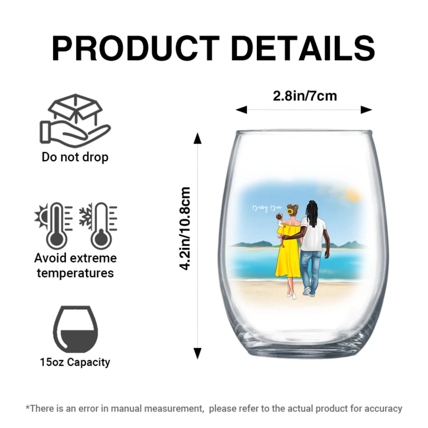 Size guide showing standard wine glass