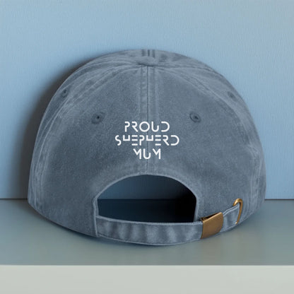 Personalised blue cap with adjustable fit and white embroidered text on the back. Ideal for showcasing a dog’s name, special message, or personal phrase — great for proud pet owners.