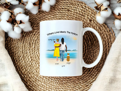 Front 11oz Coloured Navy: Personalised Dog Lover Mug – Front View Navy Mug 11oz Beach Family Edition for Couples