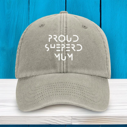 Sand-coloured vintage-style personalised cap with white embroidery on the front. Customisable with any text, making it a perfect everyday accessory or heartfelt gift for dog mums, dads, or pet lovers.