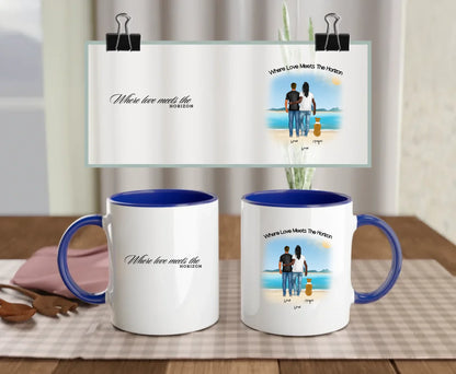 Front 11oz Coloured Navy: Personalised Dog Lover Mug – Front View Navy Mug 11oz Beach Family Edition for Gay Couples 2