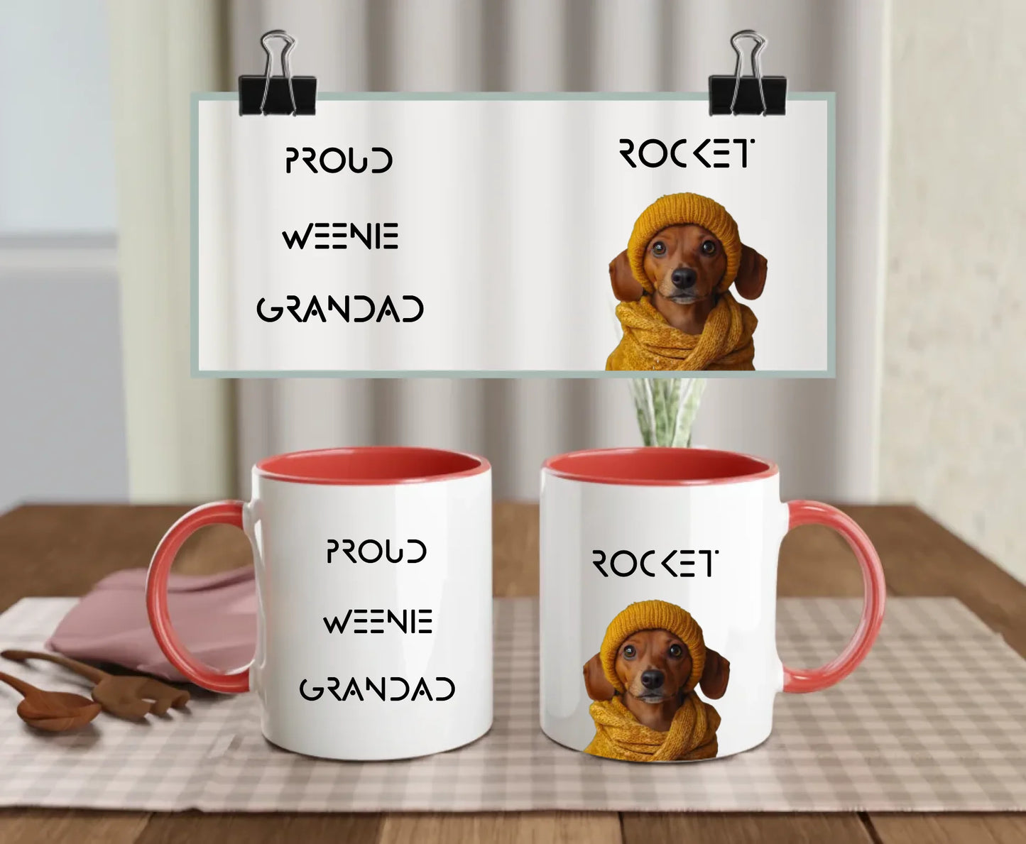 Front 11oz Coloured Red: Personalised Dog Grandad Mug – Front View Red 11oz