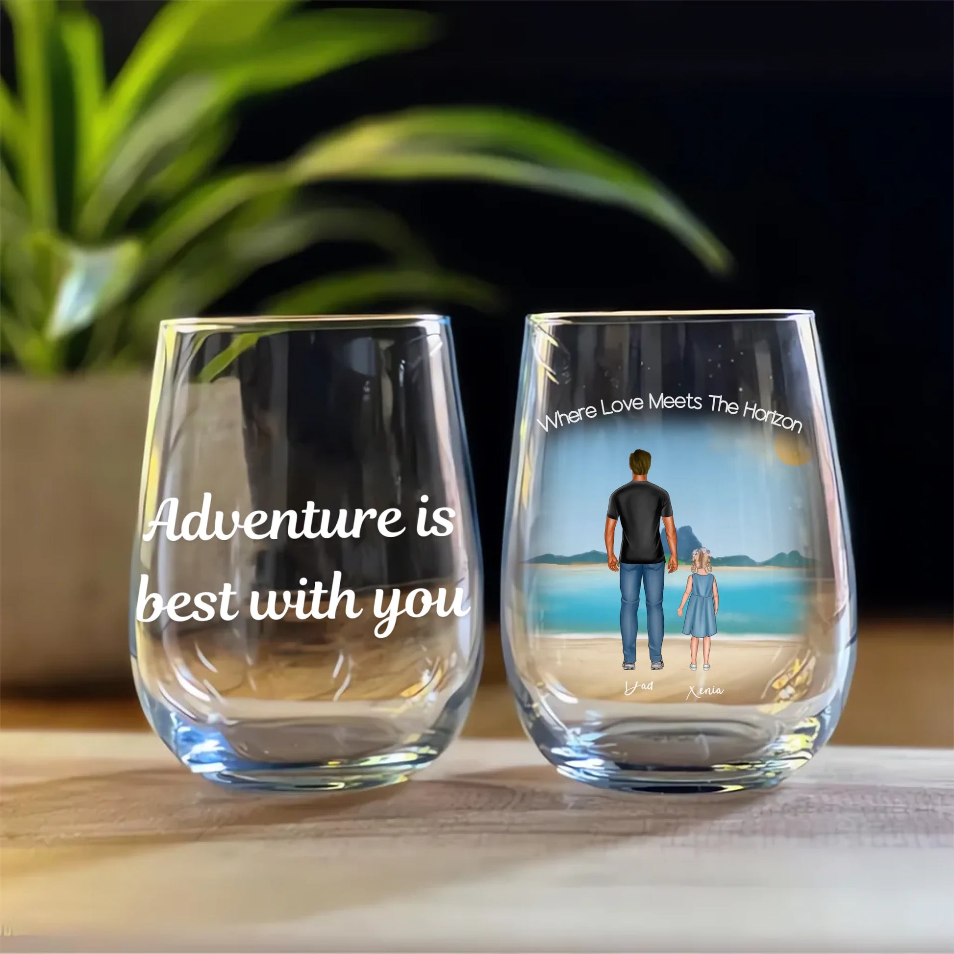 Front & Back: Personalised Family Wine Glass – Full Front and Back View Single Dad Edition