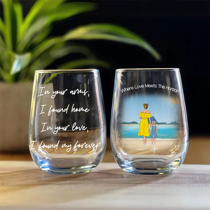 Front & Back: Personalised Family Wine Glass – Full Front and Back View Single Mum Edition