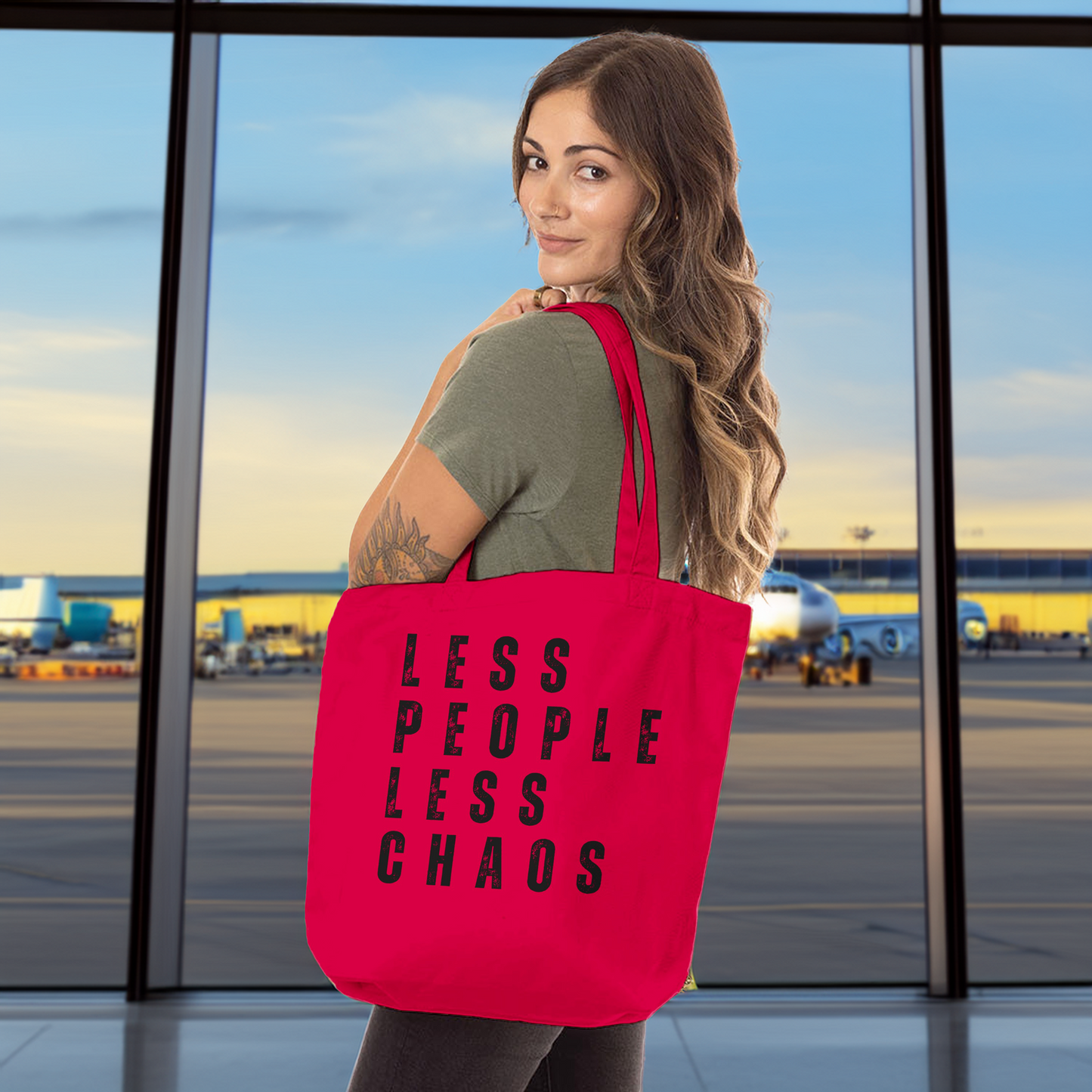 LESS PEOPLE LESS CHAOS Organic Tote Bag | Unique & Fun Gift For Dog Lovers