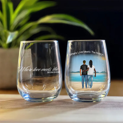 Front and back combined view of gay dads family wine glass